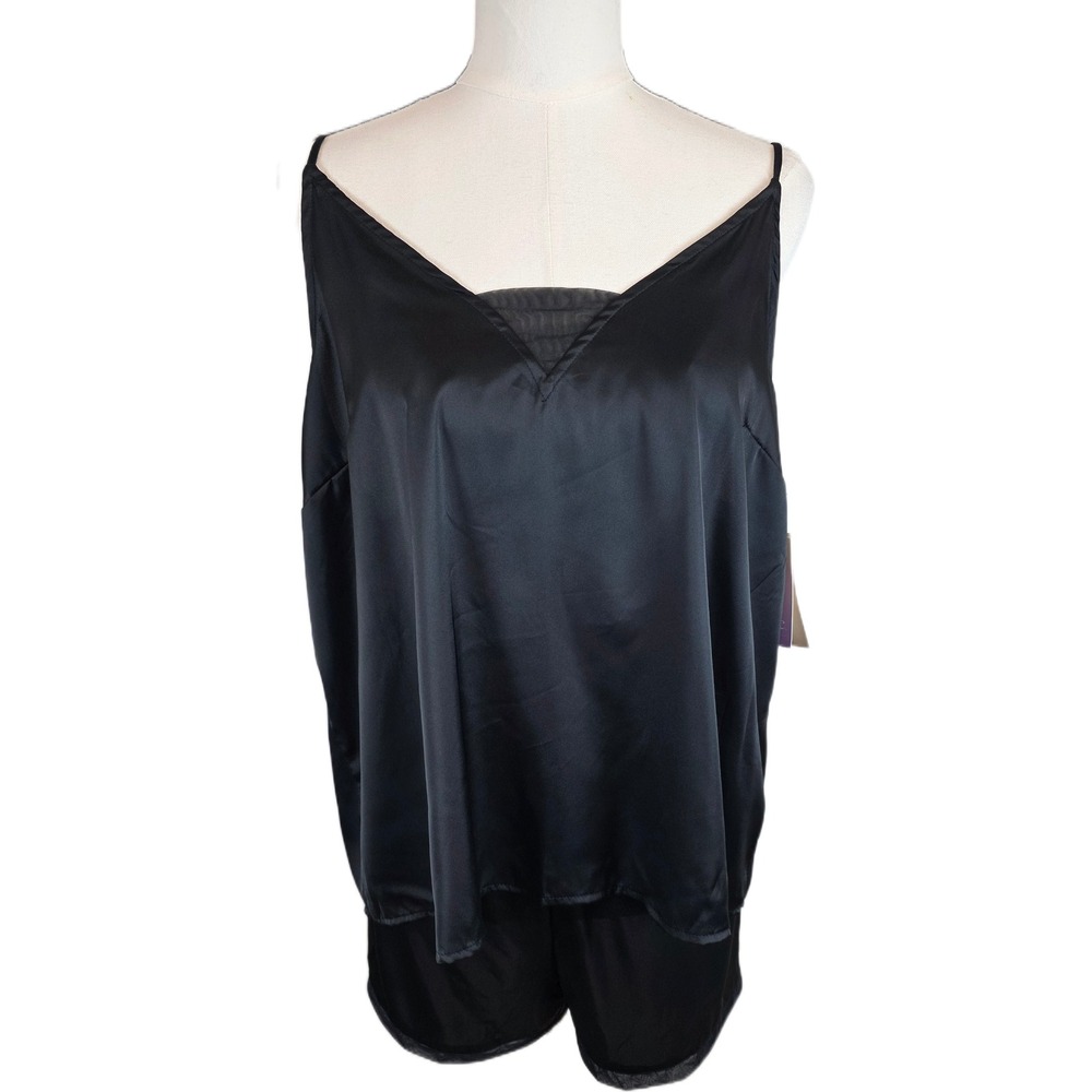 Stars Above Women's XXL Black Satin Shorts Cami Pajama Set